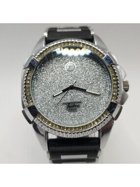 Techno Pave Mens Watch Silver Dial 45mm New Battery